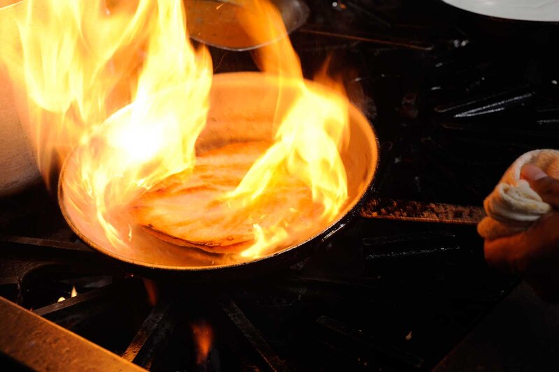 Searing meat in kitchen