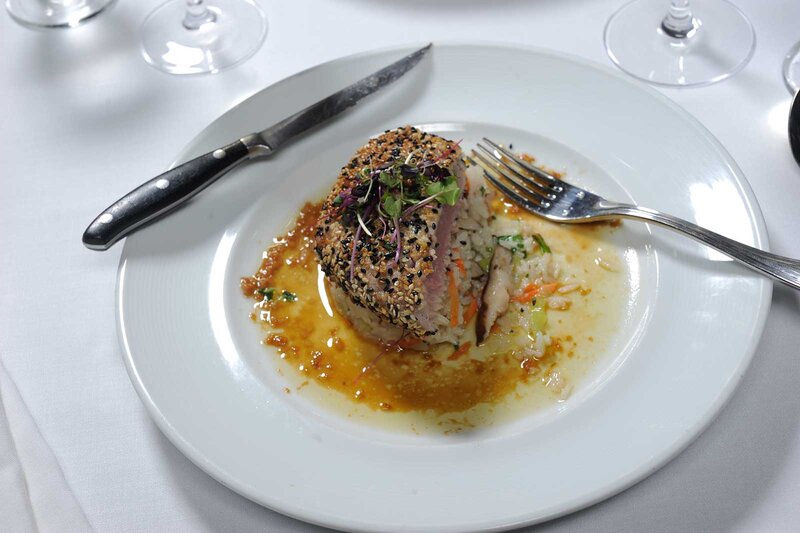 Seed encrusted tuna entree